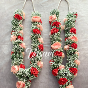 Buy Baby Breath Flower Varmala With Red Roses, Pink Peonies